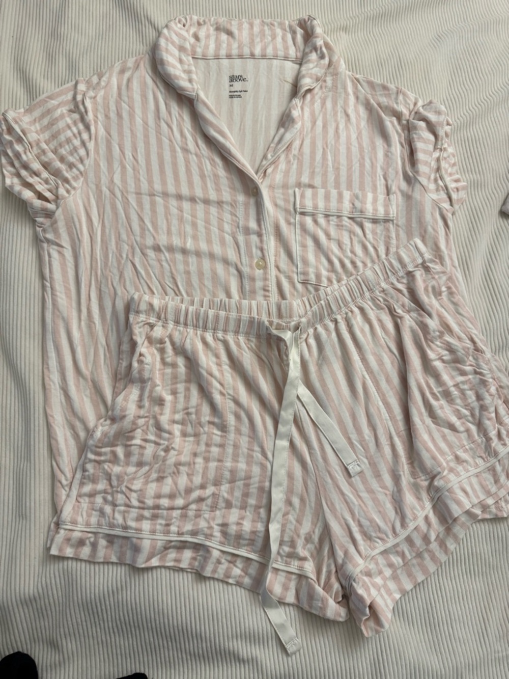 stars above Pink and White Striped Pajama Top